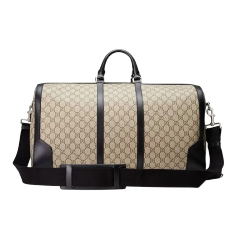 NWT Full Set Gucci GG Supreme Leather Trim X-Large Travel Duffel Bag Beige/Black